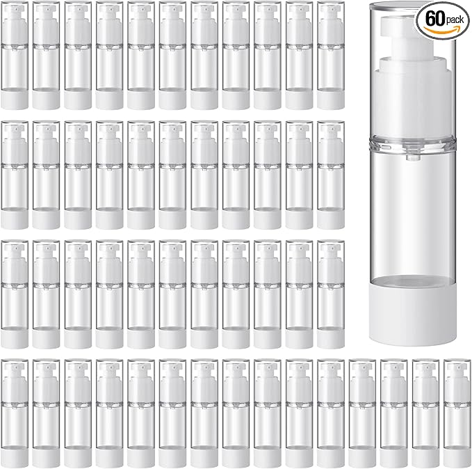 Sabary 60 Pcs Clear Airless Pump Bottles Refillable Cosmetic Travel Size Dispenser Vacuum Plastic Travel Bottles Empty Lotion Pump Dispenser Liquid Toiletry Container(1 oz)