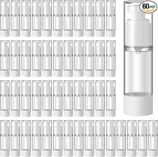Sabary 60 Pcs Clear Airless Pump Bottles Refillable Cosmetic Travel Size Dispenser Vacuum Plastic Travel Bottles Empty Lotion Pump Dispenser Liquid Toiletry Container(1 oz)