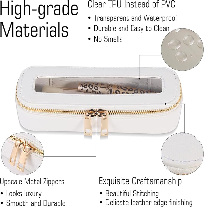 Small Travel Makeup Bag brush holder,Clear Makeup Bag Cosmetic Bags with Zipper,Waterproof Clear Toiletry Bag Makeup Brush Bag Travel Case for Women