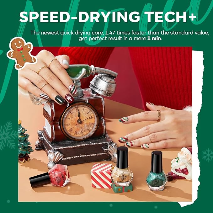 modelones Nail Polish Set 6 Colors Red Green Glitter Mini Nail polish Set Gold Silver Nail Polish Kit Quick Dry Manicure Nail Art Manicure DIY Home Salon Gift for Women Mom