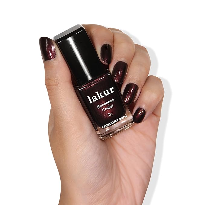 LONDONTOWN lakur Nail Polish - Chip-Resistant, Non-Toxic, Conditions & Hydrates Nails | Glittery Metallic Red Shimmer, Cockney Glam, .40 fl oz