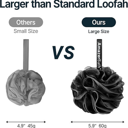 AmazerBath Loofah Sponge, Shower Loofah for Men and Women - Body Scrubber Loofa Set of 3 Classic Black & White Edge, Bath Sponge 60g/PCS