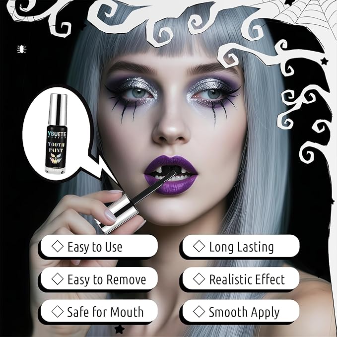 Halloween Black Tooth Paint, Temporary Black Teeth Paint for Cosplay, Safe,Quick Dry Realistic, Special Effects Makeup for Theater,Halloween Clown Skeleton Zombie Vampire Costume Makeup