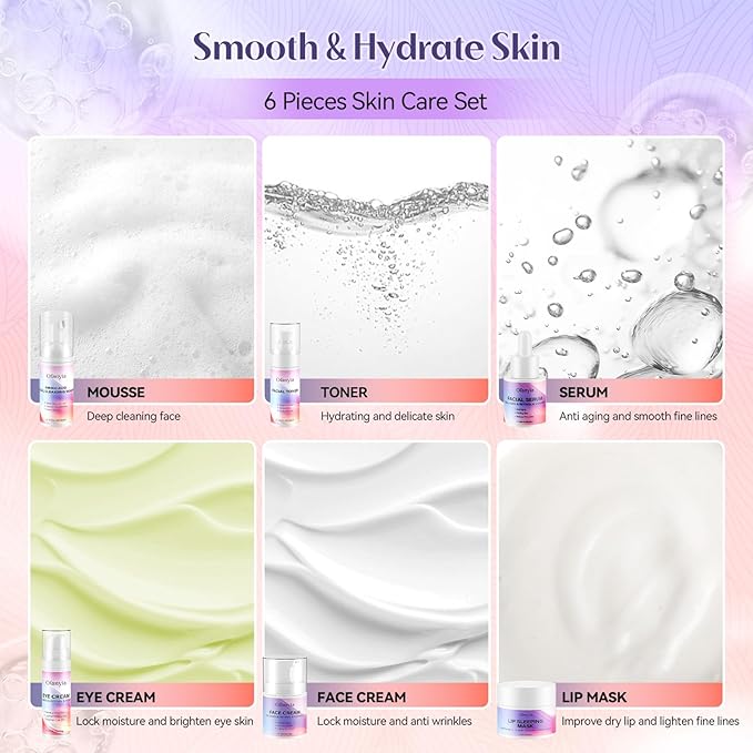 Ofanyia Collagen Retinol Skincare Set, 6 Pcs Anti-Aging Skin Care Set with Hydrating Cleanser, Eye Cream, Toner, Cream & Lip Mask, Facial Kit for Women, Christmas Valentines Birthday Gift for Her