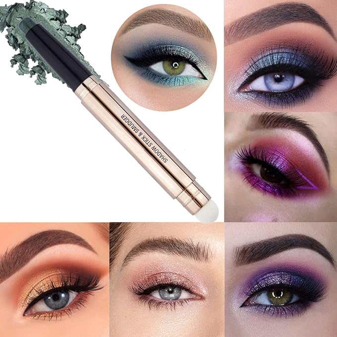 Green Eyeshadow Stick, Cream Shimmer Smooth Eyeshadow Pencil, Hypoallergenic Waterproof Long Lasting Eye Shadow Highlighter Stick, Create High-Impact, Multi-Dimensional Eyes Look