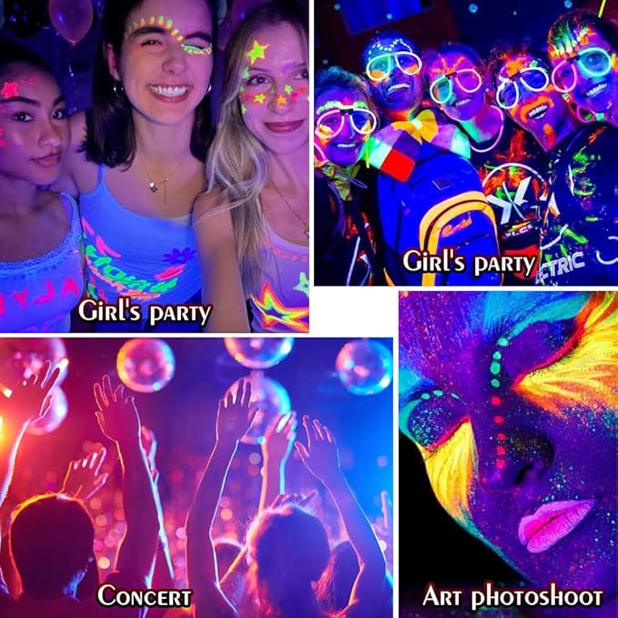 evpct Blue Shimmer Eyeliner UV Neon Gel Eyeliner Pencil Makeup, Rainbow Halloween Colored Colorful Gel Eye Liner Pen Glow in Dark Makeup, Long Lasting Waterproof Eyeliners for Face Body Painting