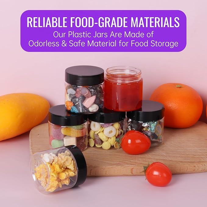 2 oz Plastic Jars with Lids 48Pack,Empty Small Plastic Jars with Lids for Storage, Round Clear for Cream,Lotion,Powder,Ointment(2fl.oz,set of 48)