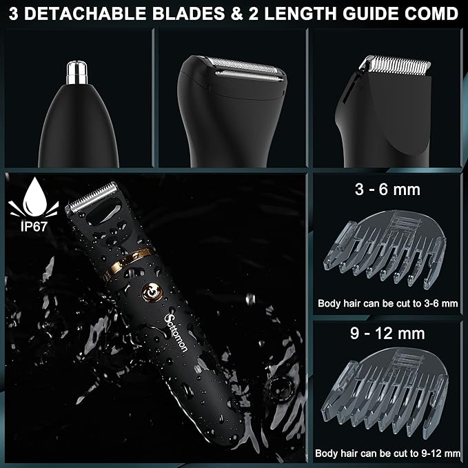 Electric Groin Hair Trim Ball Trimmer for Men Body Shaver Below-The-Waist Groomer Nose Hair Trimmer Waterproof Cordless 3 in 1