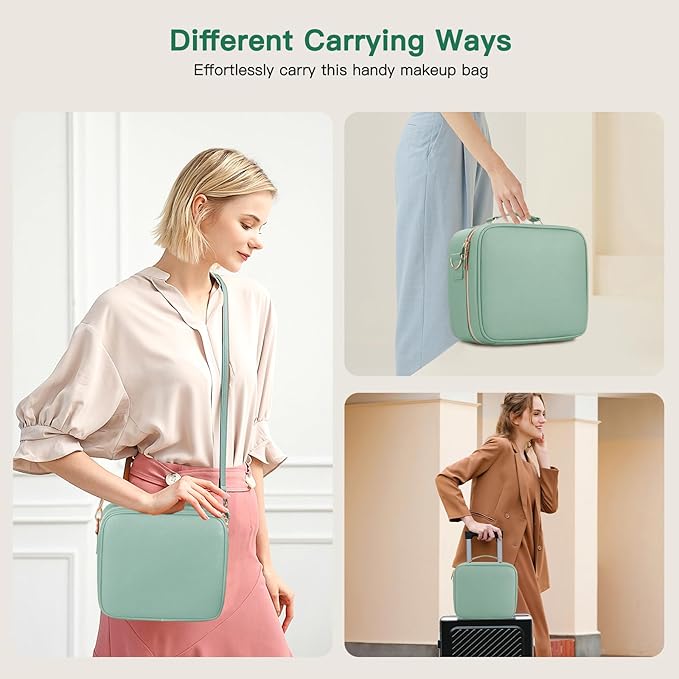 Travel Makeup Bag with LED Mirror, Cosmetic Bags for Women with Light up Mirror, Travel Essentials Makeup Organizer, Makeup Case with Adjustable Dividers and Brush Holder, 3 Color Lights