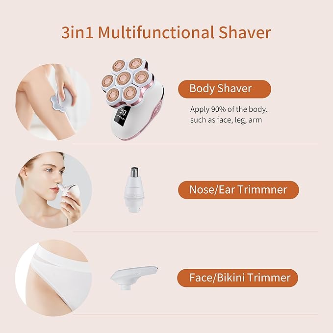 Women's Electric Razors for Women Legs Pubic Facial Hair Removal 2 in 1 Womens Electric Shaver for Women,Bikini Trimmer for Lady,Waterproof (7D)