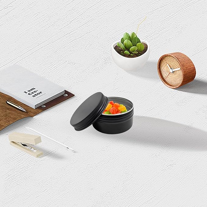 48 Pack Screw Lid Round Tins 4 oz Aluminium Empty Tin Black Metal Candle Storage Tin Black Aluminium Empty Candle Tins for crafts, food, cosmetics, ointment storage, DIY (black)