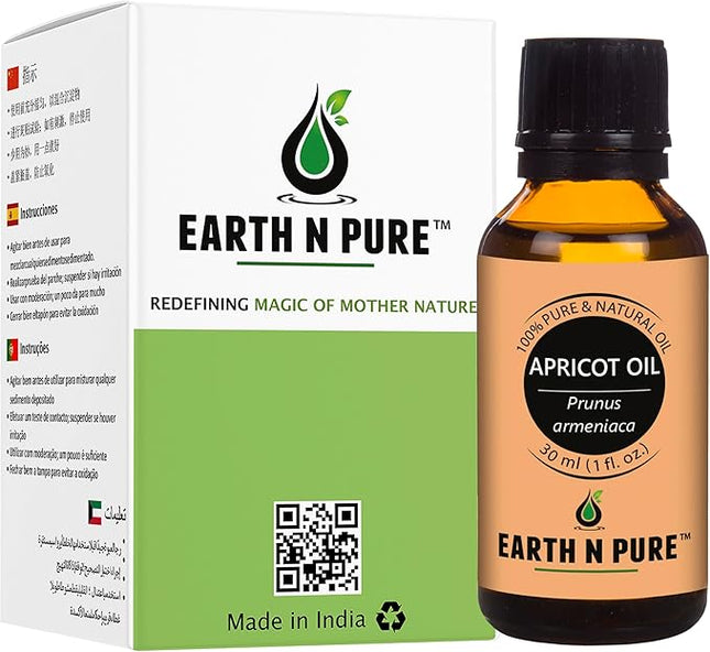 Earth N Pure Apricot Oil (Khumani Oil) Cold Pressed, Natural and Therapeutic Grade 30 ml
