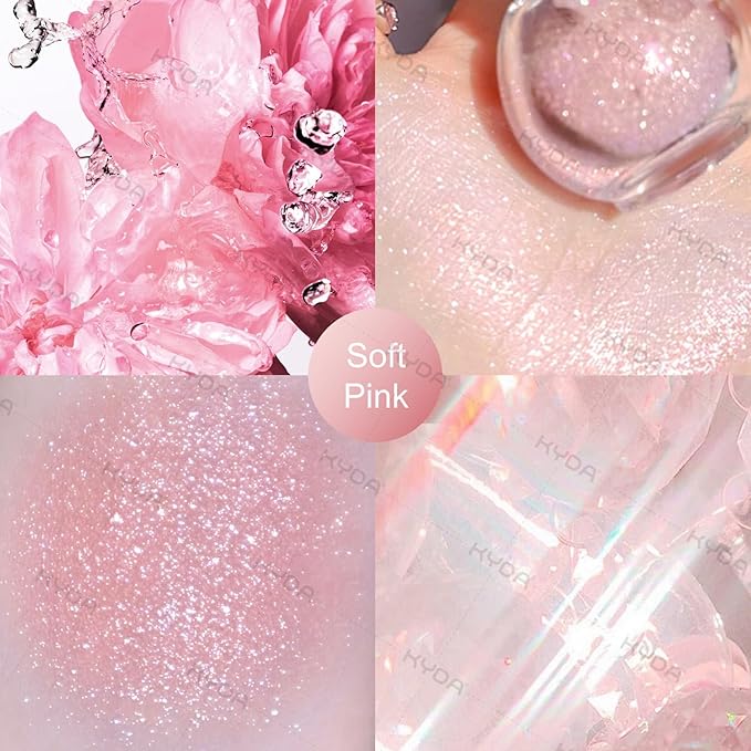 KYDA Highlighter Powder Spray, High Gloss Glitter Spray, Shimmer Sparkling Powder Makeup, for Face and Body Glitter Cosmetic-Soft Pink