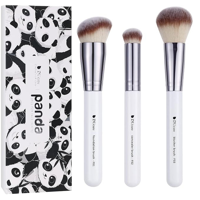 DUcare Makeup Brushes 3Pcs Foundation Contour Bronzer Brush,Concealer Brush,Blusher Powder Brush, Face Kabuki Travel Buffing Stippling Liquid Blending Makeup brush set White
