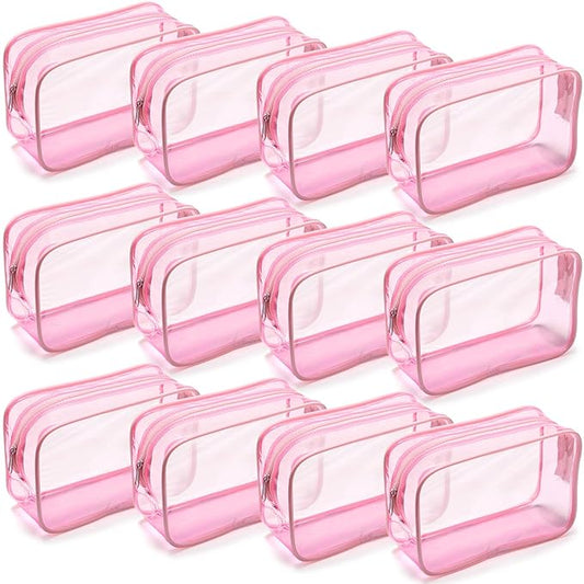 Weewooday 12 Pieces Clear Makeup Bags Cosmetic Storage Bags PVC Zipper Pouches Travel Waterproof Makeup Plastic Case for Women Organizing Toiletries Traveling Bathroom(Large,Light Pink)