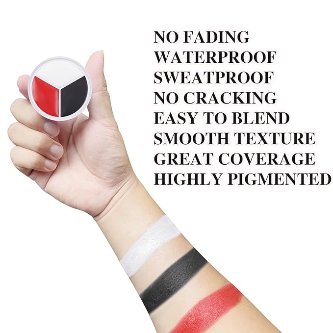 Clown Makeup Wheel, Clown White Black Red Face Body Paint, Cream Blendable Face Paint for Goths Joker Zombie Vampire Skeleton Makeup, Non-Toxic Body Painting for Kids, Halloween Special Effect
