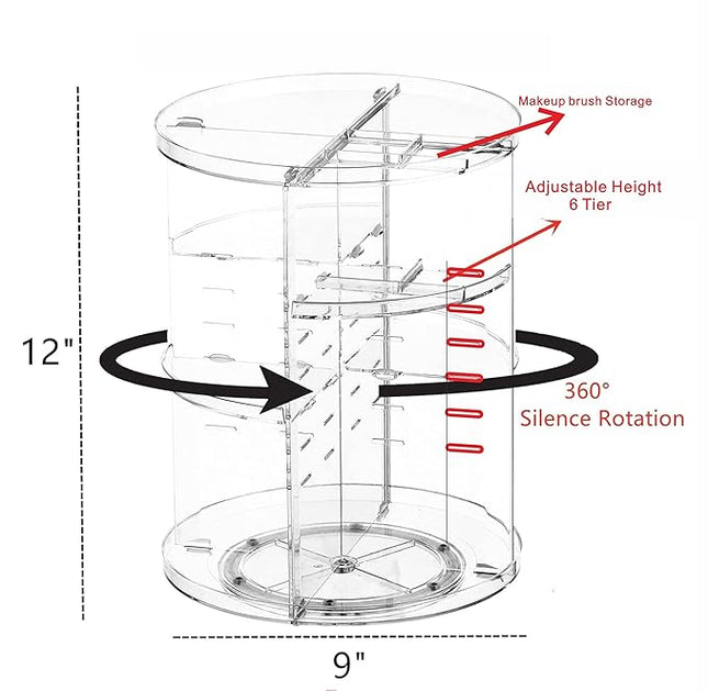 Clear Rotating Makeup Organizer for Vanity,Adjustable Skincare Organizer Countertop,Cosmetic Display Cases for Beauty,Skin Care,Spinning Makeup Stand,Make up Storage Organizer and Perfume organizer