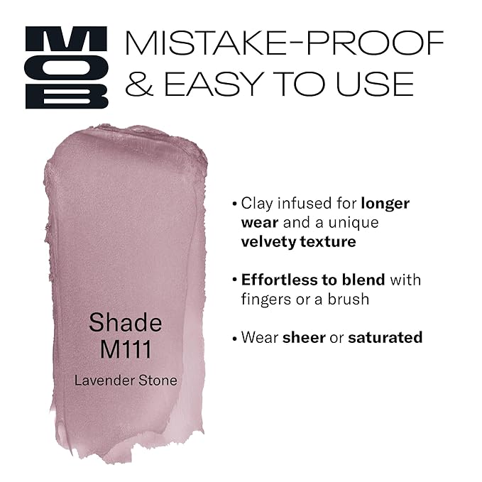 MOB Beauty Cream Clay Eyeshadow M111 – Lavender Stone | Skincare-Infused, Vegan, Blendable Cream-to-Velvet Finish, Buildable Pigment, Clean Eyeshadow in Sustainable, Biodegradable Compact