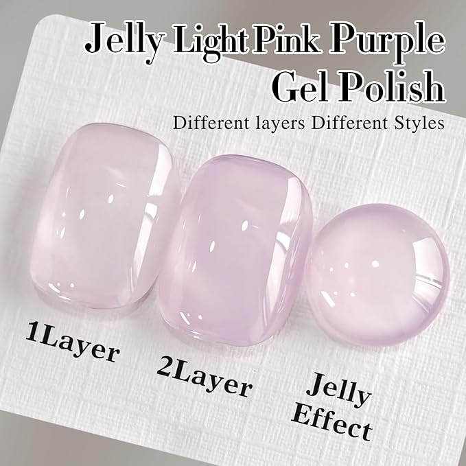 Double Rhythm Translucent Gel Polish Sheer Neutral Natural Light Milky Same Color Same Bottle 15ML Jelly Nail Polish Nail Art DIY at Home (Pink Purple-A1314)