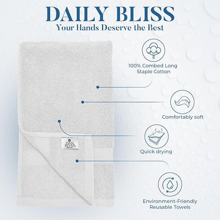 DAN RIVER 6-Pack Premium Hand Towels (16x28 Inches) - 100% Cotton, Ultra Soft, Lightweight, Highly Absorbent Towels for Bathroom, Spa, Gym, Salon, Hotel, and Travel - White