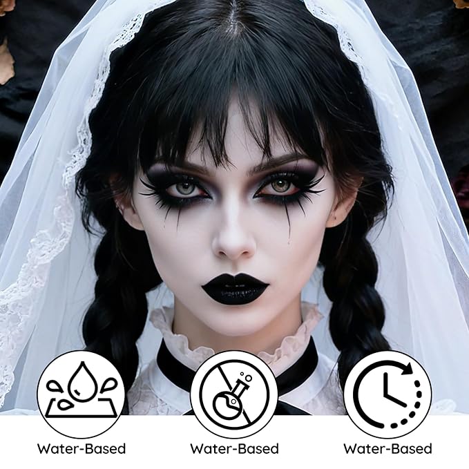 Black and White Face Paint - Professional Water-Based Non-Toxic Makeup Kit for Vampire Skeleton Clown, Highly Pigmented Body Paint for Halloween Costume Parties ，Stage Performances