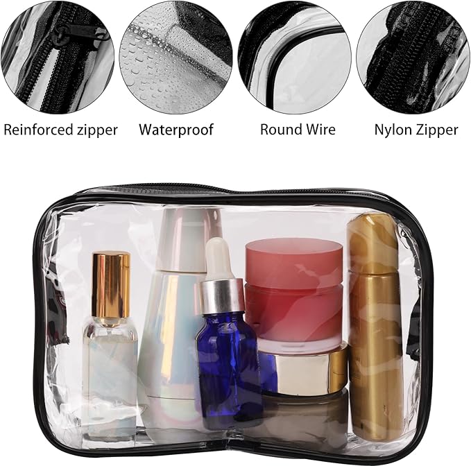 Tbestmax 20 Pack Clear Cosmetic Bags Makeup Bags Portable Waterproof Travel Toiletry Bags Organizer Black, 7.5"x 4.8"x 2.3"