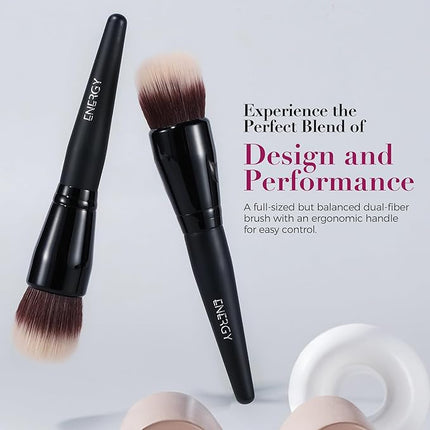 ENERGY Stippling Brush,Professional Makeup Brush for Liquid, Contour, Foundation, Bronzer, Blush, Powder, Buffing, Blending, Soft Vegan Synthetic Bristles, Face Make Up Tool,Black