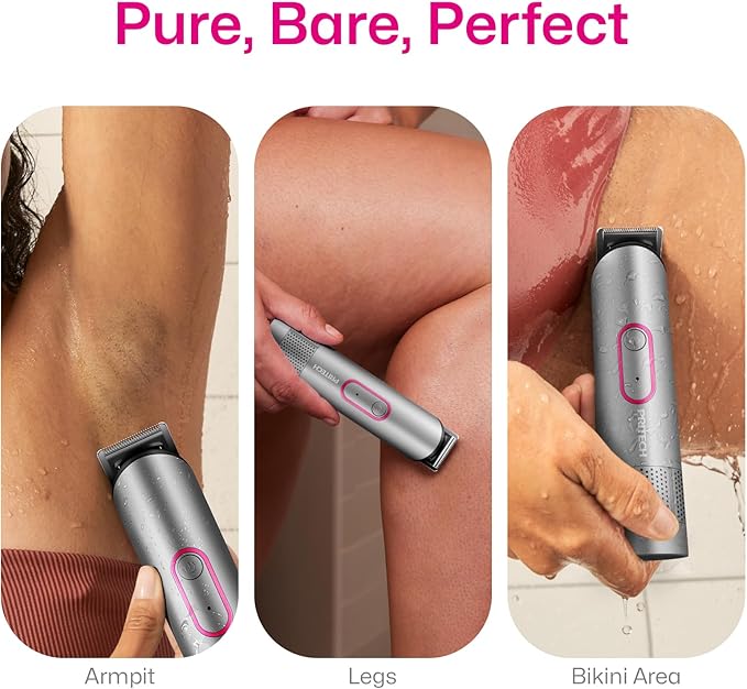 PRITECH Bikini Trimmer for Women - Rechargeable Pubic Hair Trimmer Women for Sensitive Skin, Wet & Dry Use, Pain-Free Electric Razor&Shaver with Standing Recharge Dock, Ideal Gift, Slate Grey