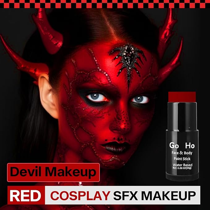 Go Ho Red Face Paint Stick,Easily Washable Formula Body Paint,Non-toxic Full-coverage Cream Red Face Body Paint for Adults Children Halloween Cosplay SFX Devil Clown Makeup