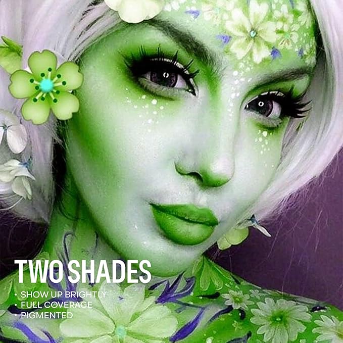 Green Face Body Paint Makeup Foundation 30g, Water Activated Dark Light Green Cream to Powder Face Body Paint for Halloween Costume Cosplay Theater Stage Dressup Makeup Matte Finish