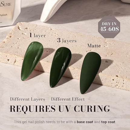 MelodySusie Black Gel Nail Polish, 0.5 Fl Oz Blackish Green Gel Polish Soak Off UV LED Nail Lamp Black Green Gel Polish Christmas Gift for Women Nail Art Starter Manicure Salon DIY At Home-517-A2001