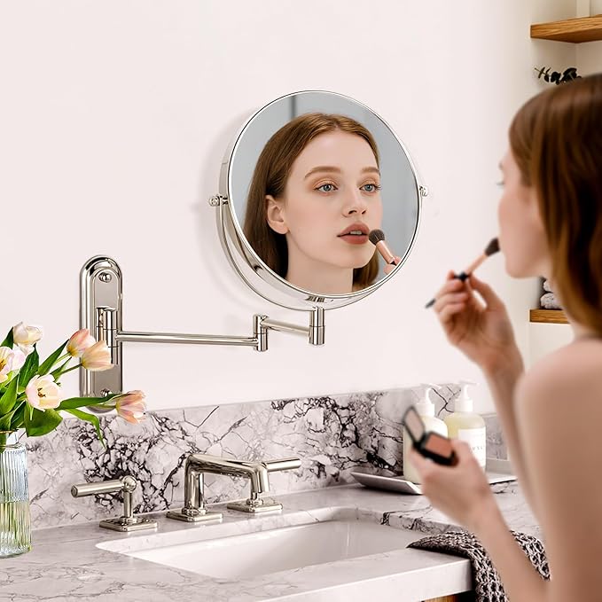 Wall Mounted Makeup Mirror - 1X/30X Magnifying Makeup Mirror with Extended Arm 360°Swivel Vanity Mirror, 8.5in Double Sided Mirror for Bathroom, No Lights