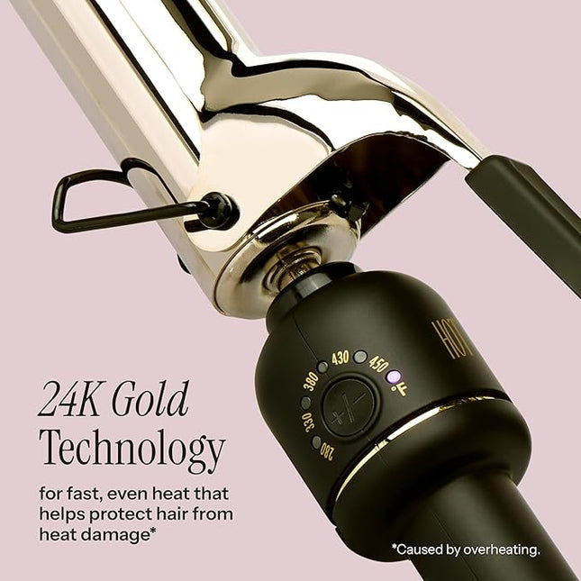 HOT Tools 24K Gold Professional 1 1/4" Extended Barrel Curling Iron with Clamp for Tousled Curls - 24K Gold Technology for Long-Lasting Results & Longer Barrel for Easy Styling