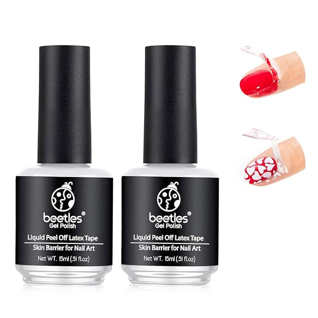 beetles Gel Polish Liquid Latex for Nails: 2pcs 15ml Latex Nail Polish Barrier Peel Off Cuticle Guard for Nail Polish Nail Art Liquid Latex Barrier Protector White Gel Polish Manicure Nails Design