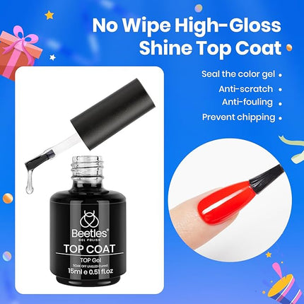 Beetles 3Pcs 15ml White Gel Nail Polish and No Wipe Gel Top Coat & Base Coat Set, Soak Off UV Lamp and Long Lasting Glossy Top Coat French Manicure Art Design Kit