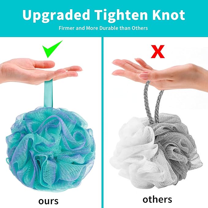 Bath Loofah Shower Sponge Body Back Scrubber Soft Mesh Shower Puffs Exfoliating Loofa for Women & Men Bath Accessories Cleaning Tool (Pack of 4 60G Loofah, Dark Elf)