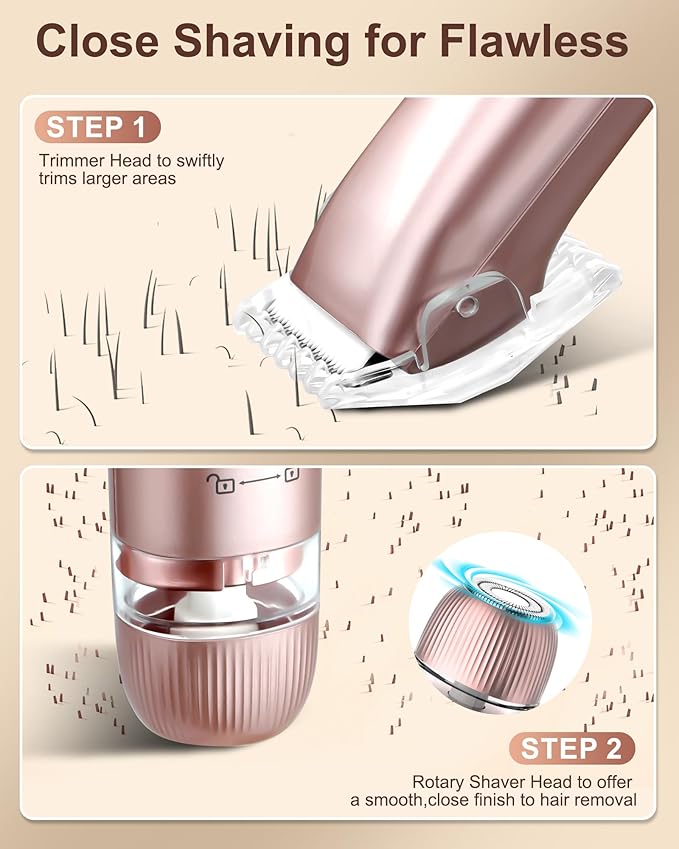 Bikini Trimmer for Women - Electric Razors for Women | Dual Head Electric Shaver for Ladies for Facial Hair Removal, IPX7 Waterproof, Painless & Flawless, USB Rechargeable, for Face, Bikini, Body, Leg