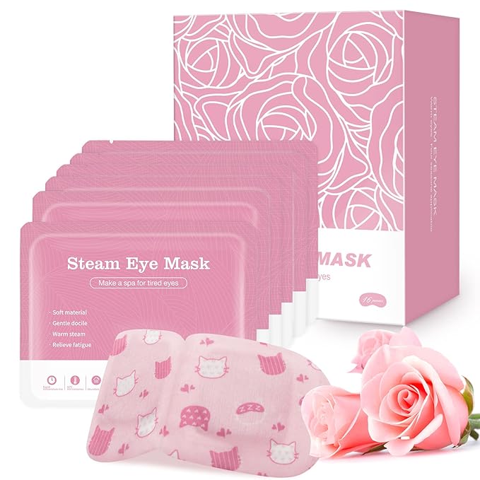 Jekeno Steam Eye Mask, 16 Packs Eye Masks for Dry Eyes, 40-60 Minutes Self Moist Warm Compress Heated Disposable Mask for Sleep, Spa Relaxing Trip Gifts, Travel Essentials for Women Men