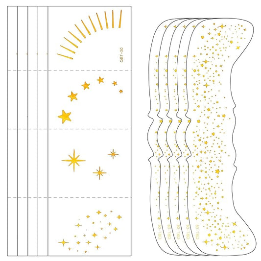 Glitter Freckles Face Tattoo, 10PCS Gold Glitter Freckles, 2 Styles Body Face Glitter for Women Girls, Cute Star Waterproof Glitter Makeup Patches, Country Concerts Singer Festival Rave Accessories