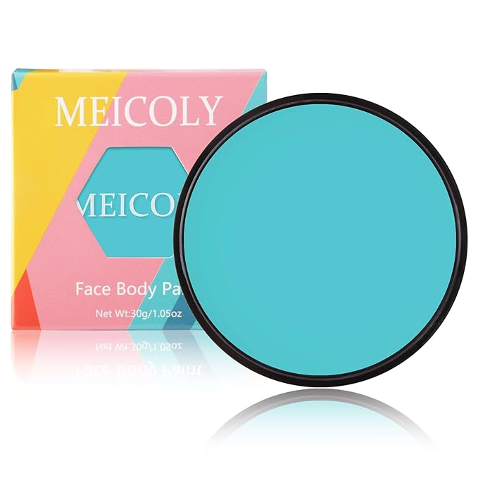 MEICOLY Teal Face Body Paint,Water Based Washable Body Paint,Cosplay Peacock Face Paint,Professional Face Painting for Halloween Stage SFX Special Effects Makeup