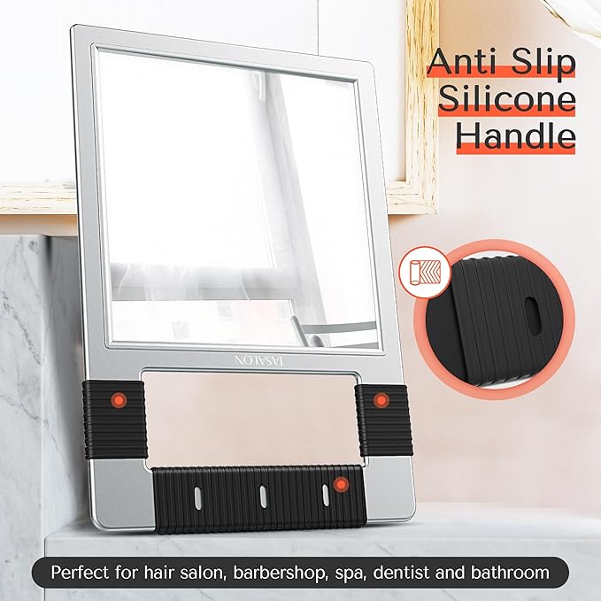 TASALON Unbreakable Hand Mirror, Silver, Rectangular, Tabletop Mount, ABS Frame, Handheld Mirror for Barber, Salon, Makeup, Shower