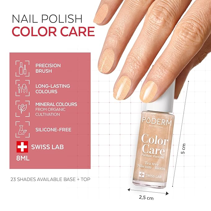 PODERM - Nail Polish – Enriched with Tea Tree – Improves nail appearance – Ingredients Natural/Vegan - foot/hand - Swiss Made (Brilliant Gold)