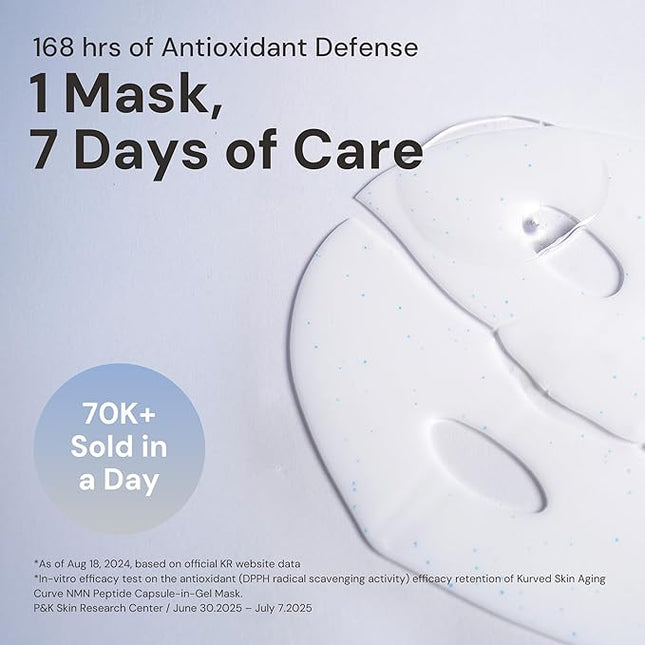 Kurved Skin Aging Curve NMN Peptide Capsule in Gel Mask (35 g/1.23 oz, 4 Count) | Hydrogel Overnight Mask with NMN, Peptide, Collagen with Liposomal capsule for Lifting & Firming, Cooling, K-Beauty