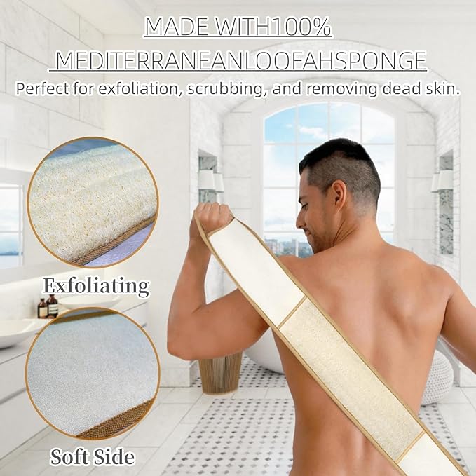 Exfoliating Natural Loofah Sponge Back Scrubber for Shower, Exfoliating Sponge for Shower, Bath Shower Scrubber for Men and Women, Luffa Scrubber to Clean Your Back Deeply Relax Your Body (1 Pack)