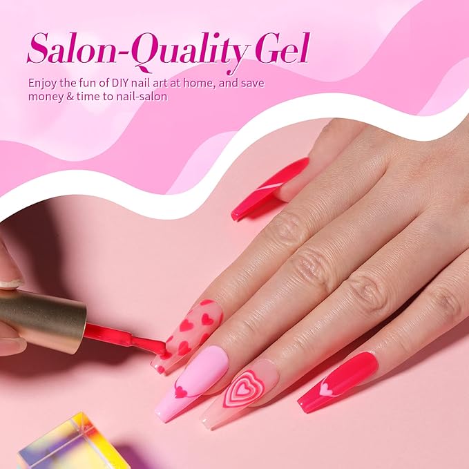 Born Pretty Neon Hot Pink Gel Nail Polish,Halloween Pink Ghost,Natural Soft Light to Dark Glitter Sparkle Gel Polish Soak Off U v LED Nail Art Manicue Kit DIY at Home or Manicure Salon 6PCS