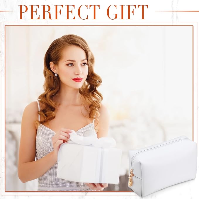 Sanwuta 9 Pcs Makeup Bags Bulk PU Double Zippers Cosmetic Bag Makeup Toiletry Pouch Portable Travel Organizers Case for Women Bachelorette Party End of The Year Bridesmaid Gift(White)