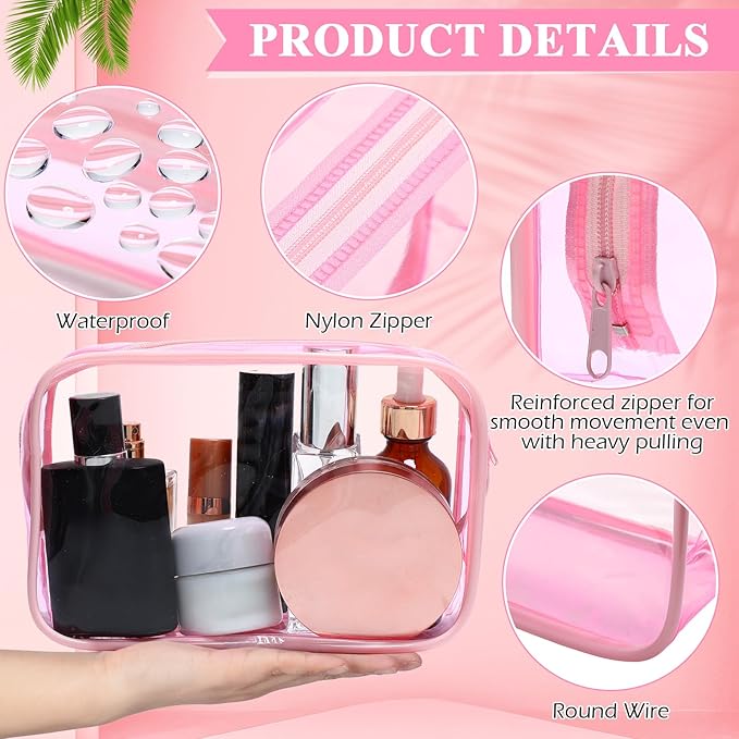 Weewooday 12 Pieces Clear Makeup Bags Cosmetic Storage Bags PVC Zipper Pouches Travel Waterproof Makeup Plastic Case for Women Organizing Toiletries Traveling Bathroom(Large,Light Pink)