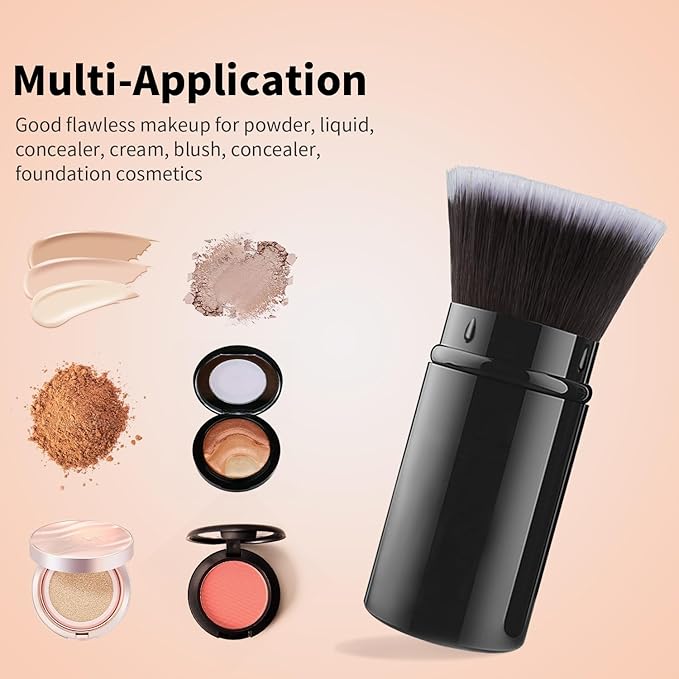 Falliny Makeup Brushes Retractable, Travel Powder Foundation Kabuki Brush, Portable Face Liquid Foundation Sunscreen Brush with Cover for Blending Liquid, Bronzer,Cream or Flawless Powder Cosmetics