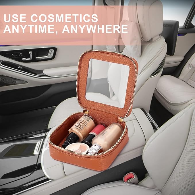 Pinkmik Small Makeup Bag Clear Mini Cosmetic Makeup Case & Toiletry Bag with Zipper Women's Purse Organizer & Car Essentials (X/Brown, MINI-1)