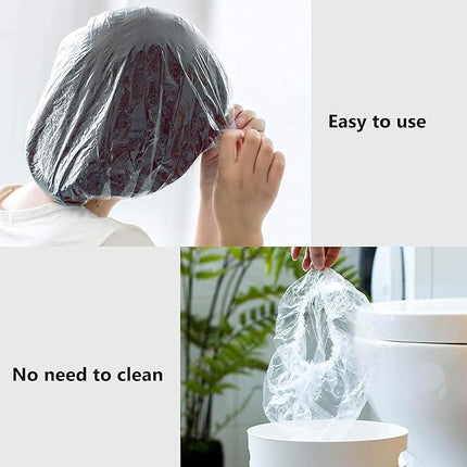 YIZIJIZI 100PCS Disposable Shower Caps, Large Thick Clear Waterproof Shower Cap for Women, large Size 20.5", Home Use, Spa, Hotel and Hair Salon, Clear Shower Caps for Travel